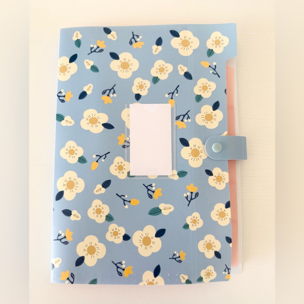 Blue and pink flower accordion file folder